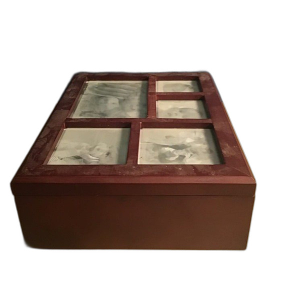 Mahogany - Toned Finish 9.5 x 7 in Storage Box w/5 Photo Slots Holds Whatever - Picture 5 of 7